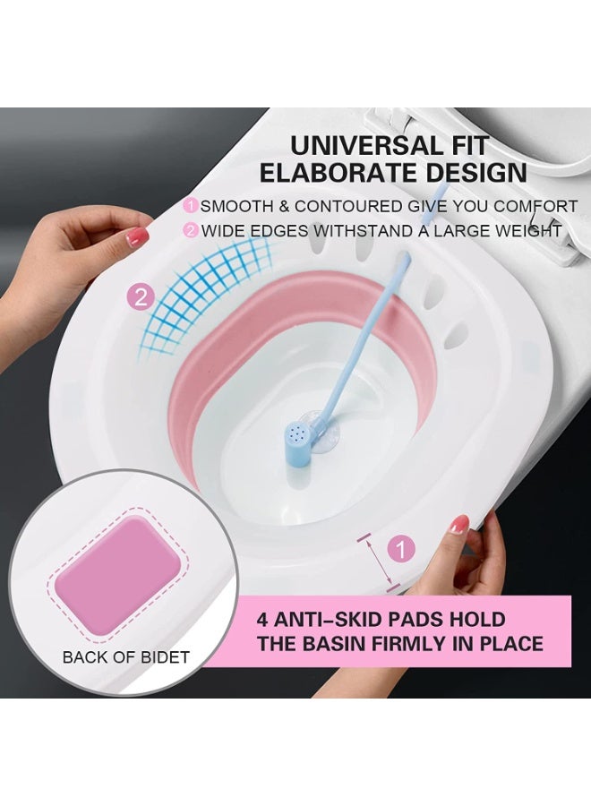 Bukela Sitz Bath for Toilet Seat, Steam Seat for Toilet, Foldable Postpartum Care Basin, Suitable for Pregnant Women, Postpartum Care Sitz Bath for Hemorrhoids (Pink, with Flusher) - Image 2